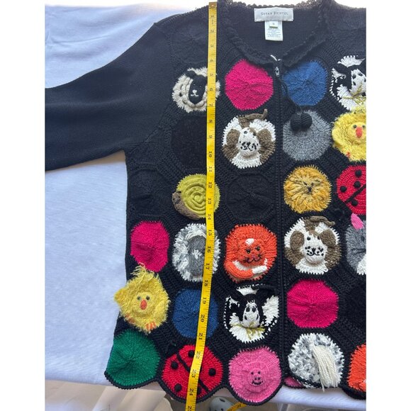 Susan Bristol Sz S Hand Embroidered Novelty Zoo Animal Zip Up Cardigan Wacky - Picture 9 of 12